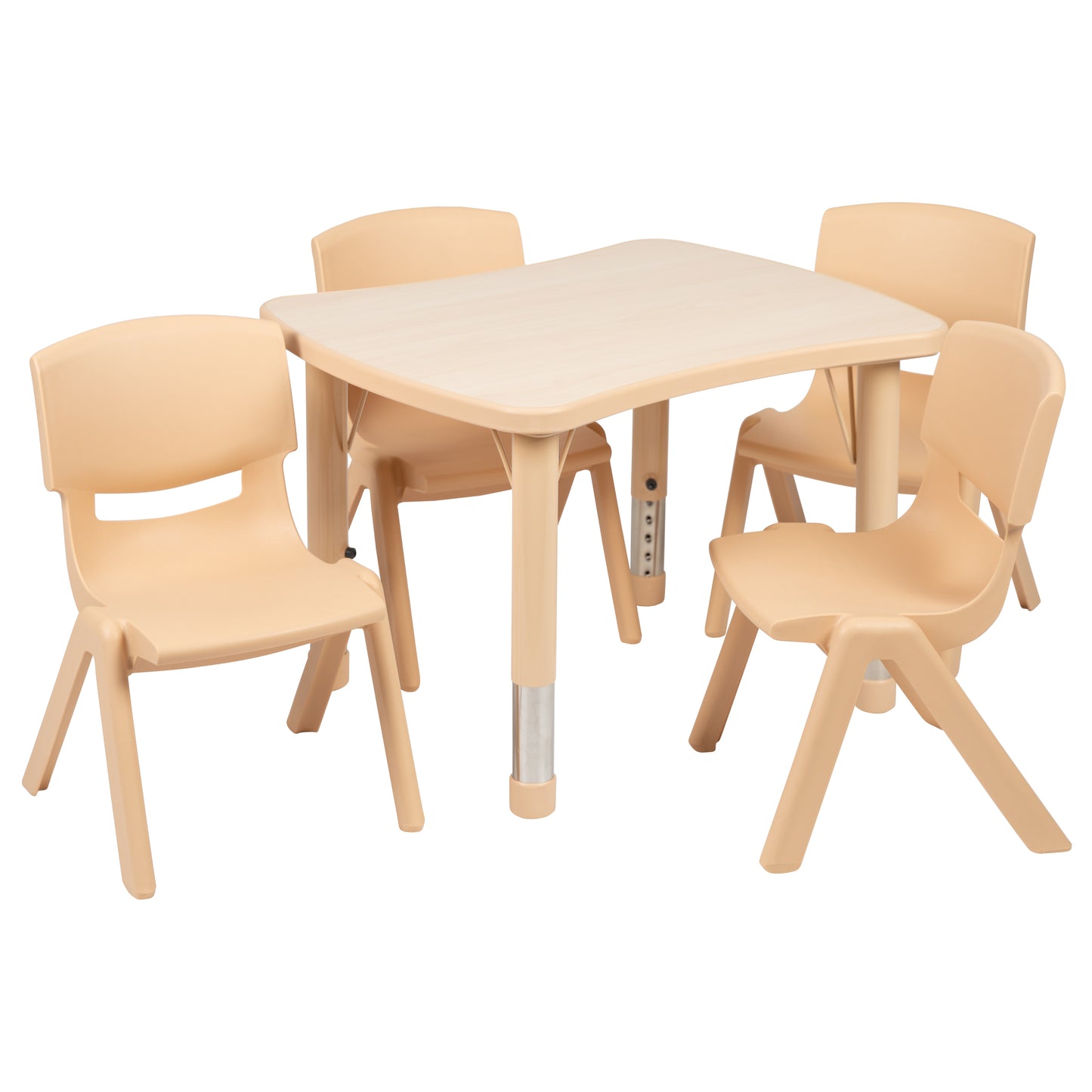 Emmy 21.875"W x 26.625"L Rectangular Natural Plastic Height Adjustable Activity Table Set with 4 Chairs Natural
