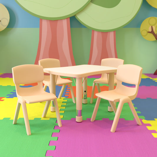 Emmy 21.875"W x 26.625"L Rectangular Natural Plastic Height Adjustable Activity Table Set with 4 Chairs Natural