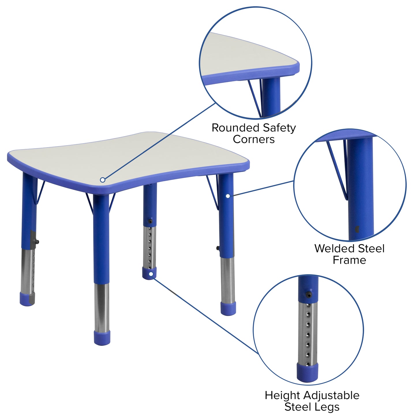 Wren 21.875''W x 26.625''L Rectangular Blue Plastic Height Adjustable Activity Table with Grey Top Blue