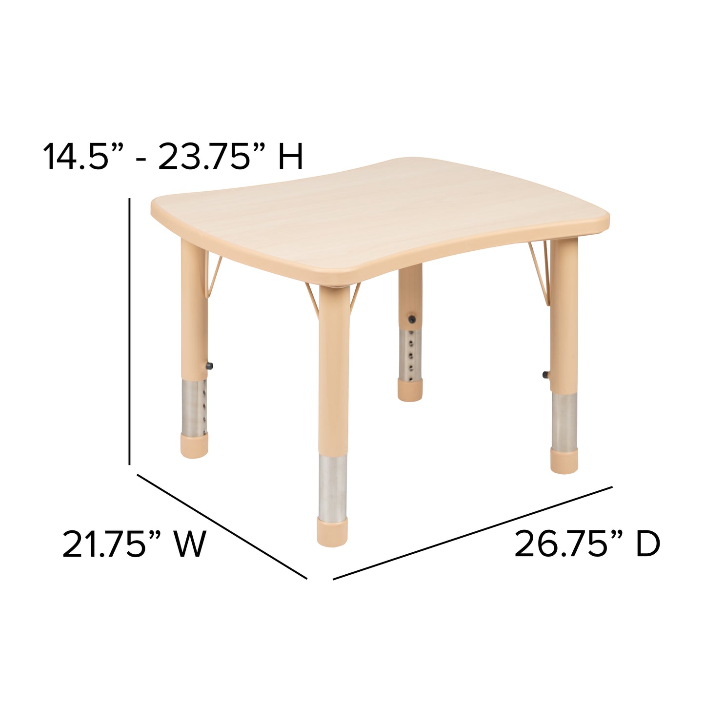 Wren 21.875"W x 26.625"L Rectangular Natural Plastic Height Adjustable Activity Table Natural