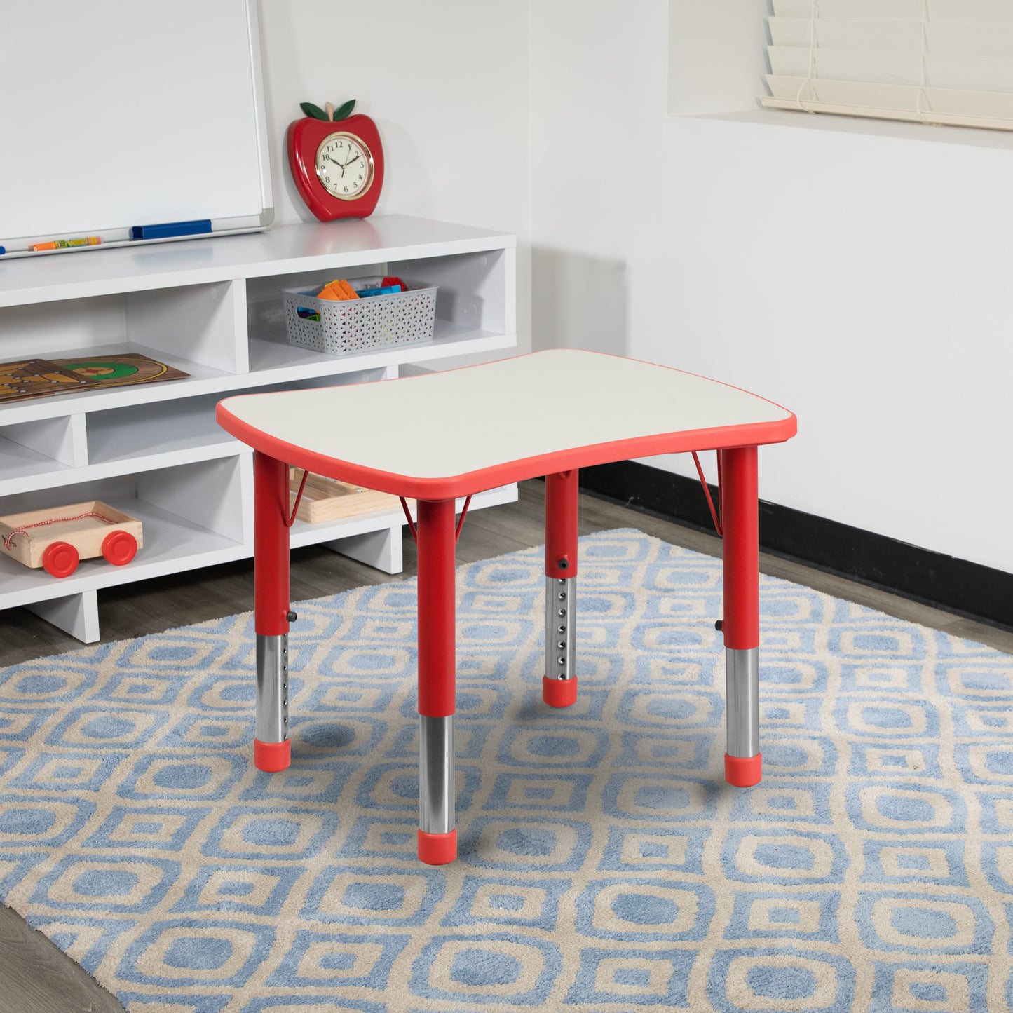 Wren 21.875''W x 26.625''L Rectangular Red Plastic Height Adjustable Activity Table with Grey Top Red