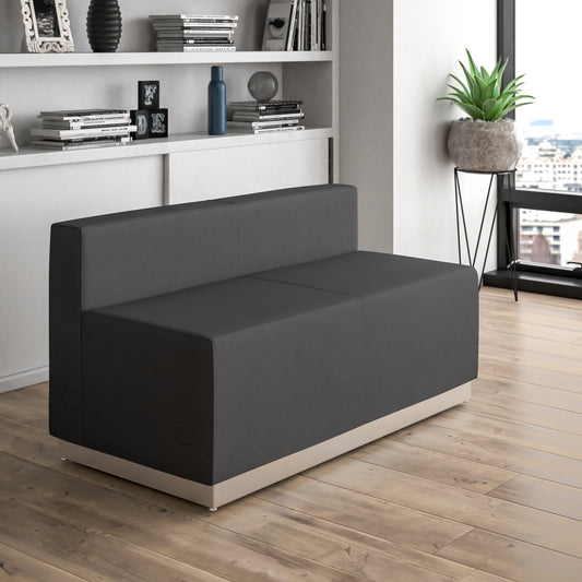 HERCULES Alon Series Black LeatherSoft Loveseat with Brushed Stainless Steel Base Black