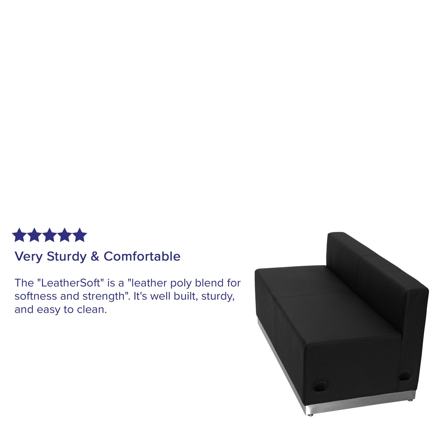 HERCULES Alon Series Black LeatherSoft Loveseat with Brushed Stainless Steel Base Black