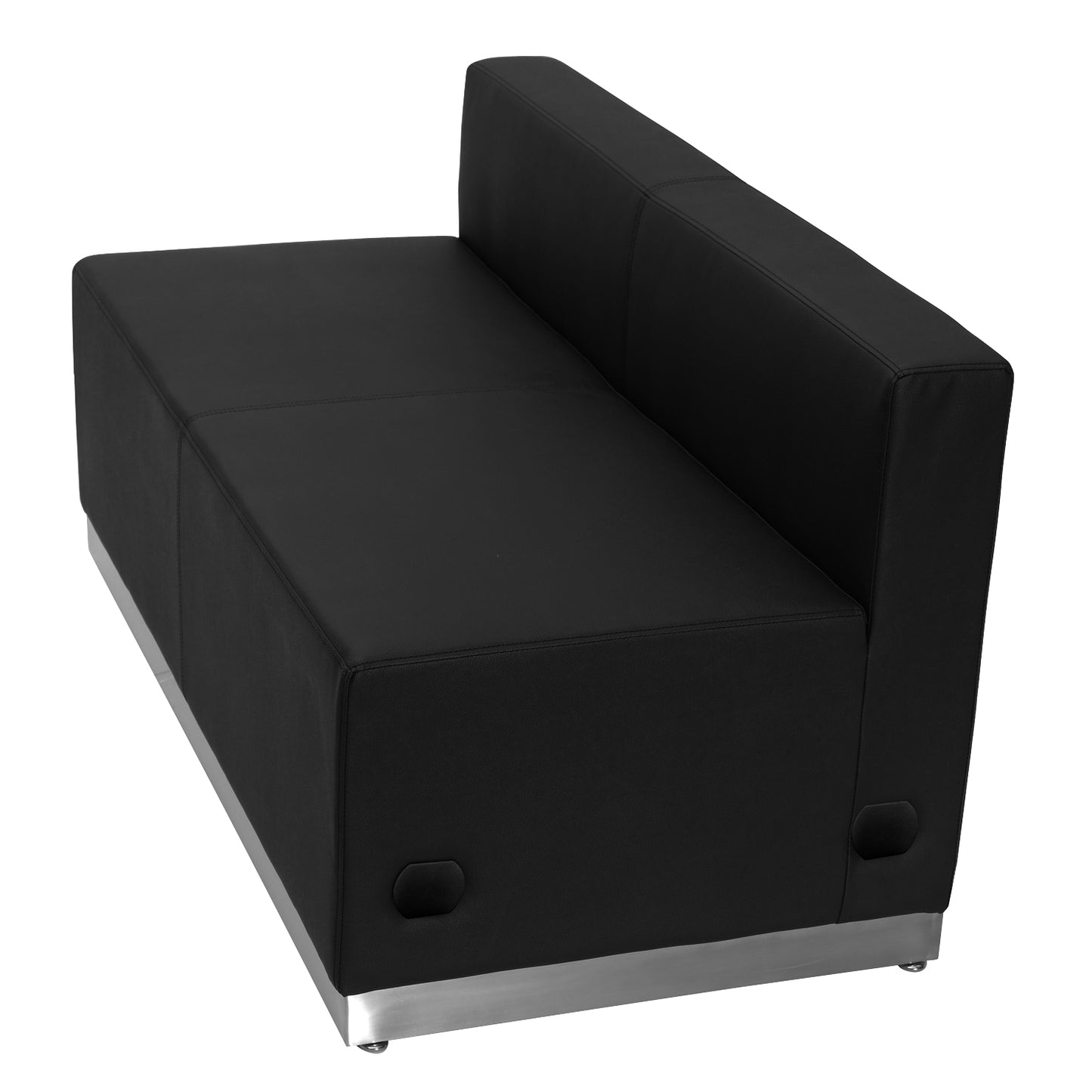 HERCULES Alon Series Black LeatherSoft Loveseat with Brushed Stainless Steel Base Black