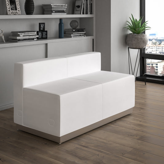 HERCULES Alon Series Melrose White LeatherSoft Loveseat with Brushed Stainless Steel Base Melrose White