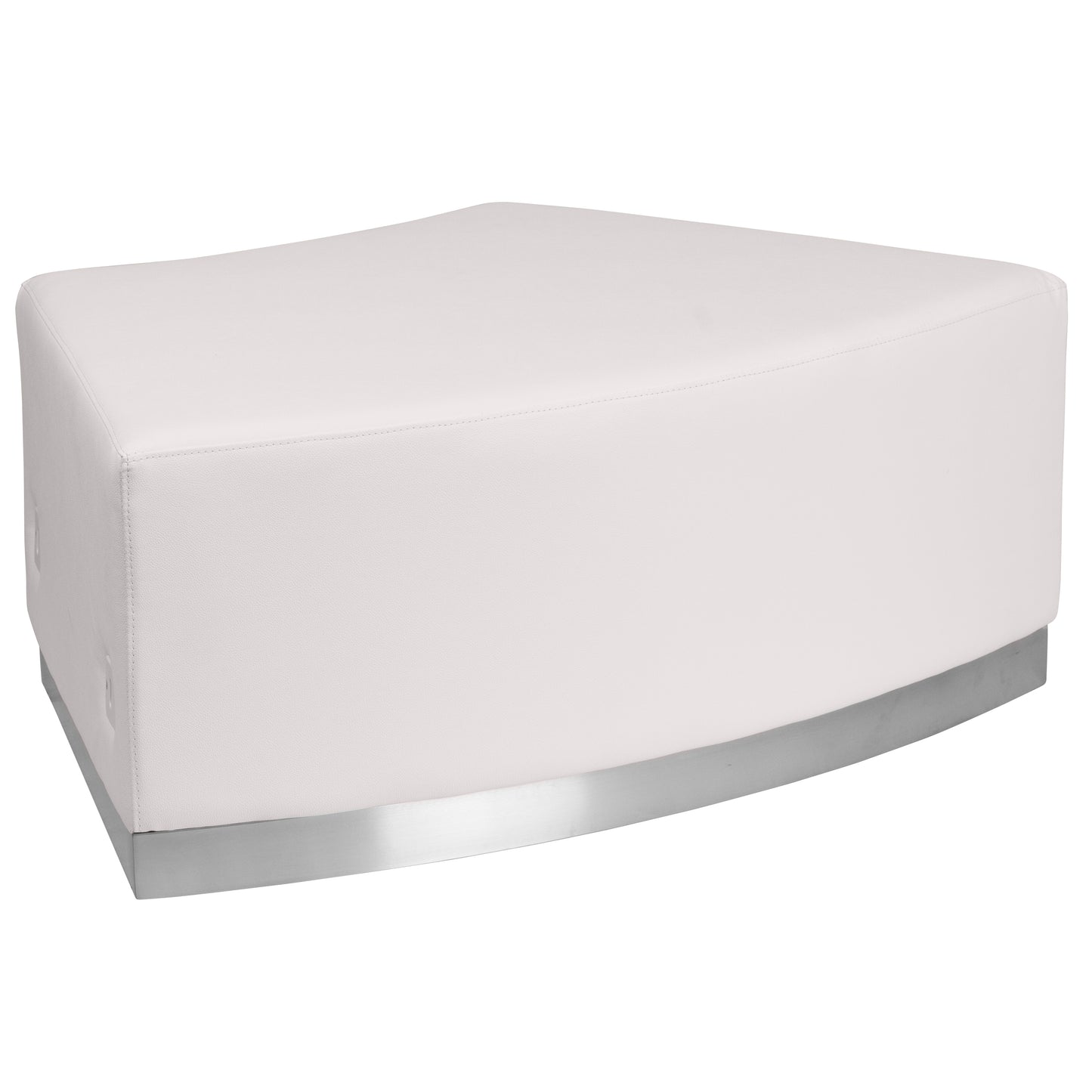 HERCULES Alon Series Melrose White LeatherSoft Backless Convex Chair with Brushed Stainless Steel Base Melrose White