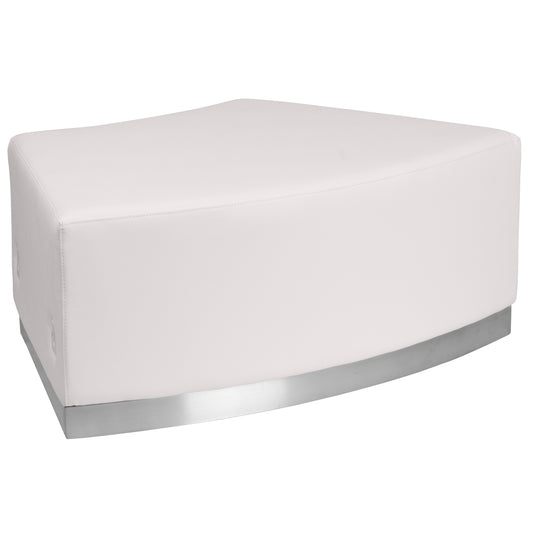 HERCULES Alon Series Melrose White LeatherSoft Backless Convex Chair with Brushed Stainless Steel Base Melrose White