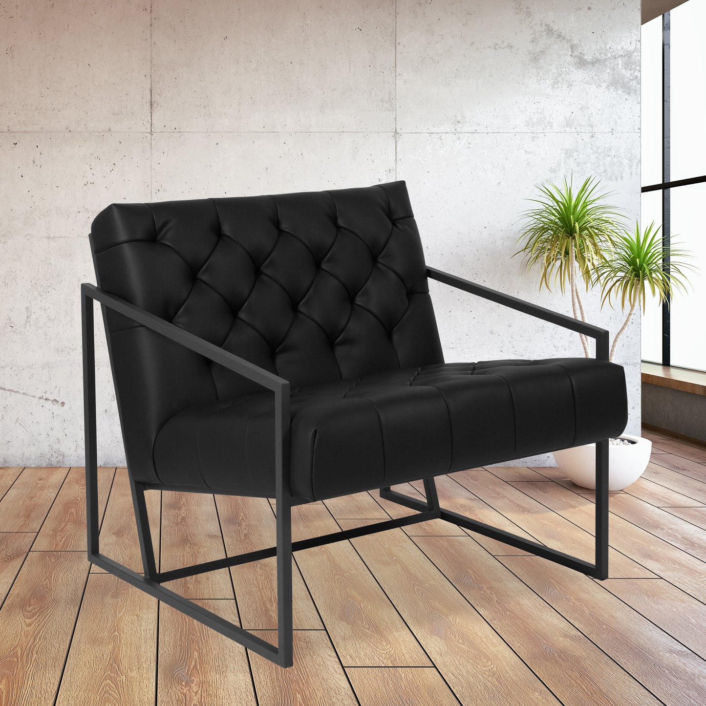 HERCULES Madison Series Black LeatherSoft Tufted Lounge Chair Black