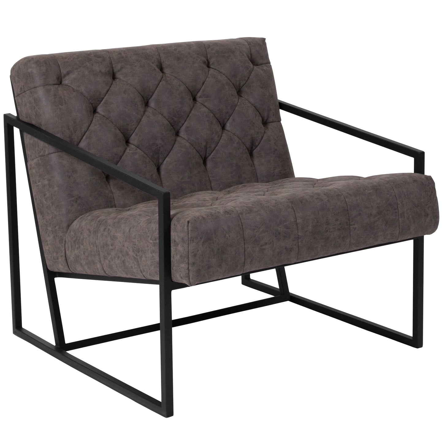 HERCULES Madison Series Retro Gray LeatherSoft Tufted Lounge Chair Retro Gray