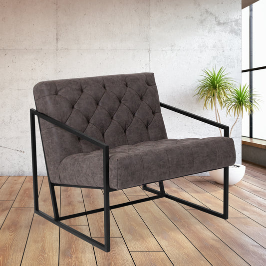 HERCULES Madison Series Retro Gray LeatherSoft Tufted Lounge Chair Retro Gray