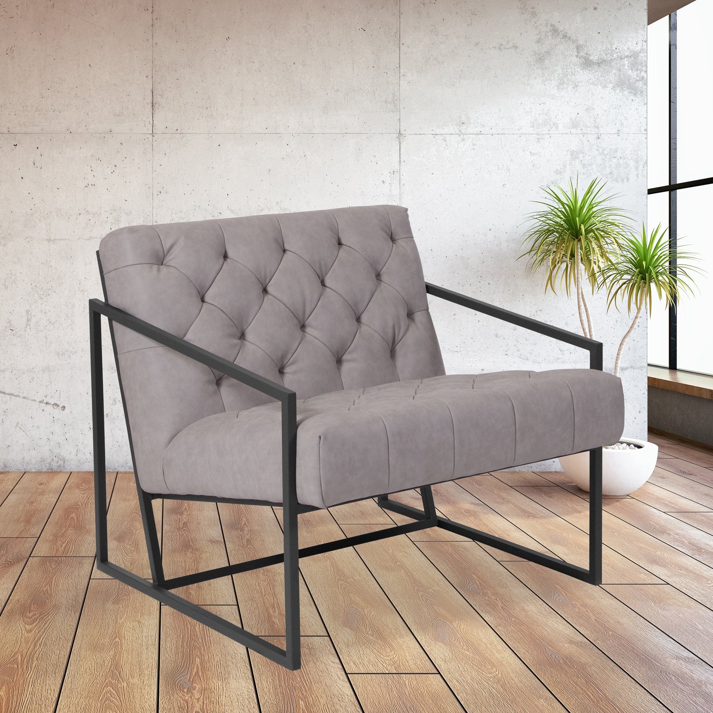HERCULES Madison Series Retro Light Gray LeatherSoft Tufted Lounge Chair Retro Light Gray