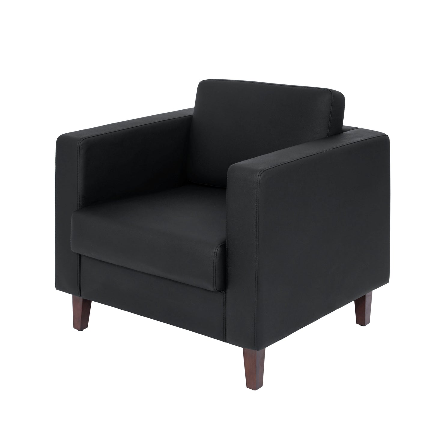 HERCULES Artemis Black LeatherSoft Reception Chair with 2 AC Outlets/1 USB/1 USB-C Ports and Solid Wood Walnut Legs with Adjustable Floor Glides Black