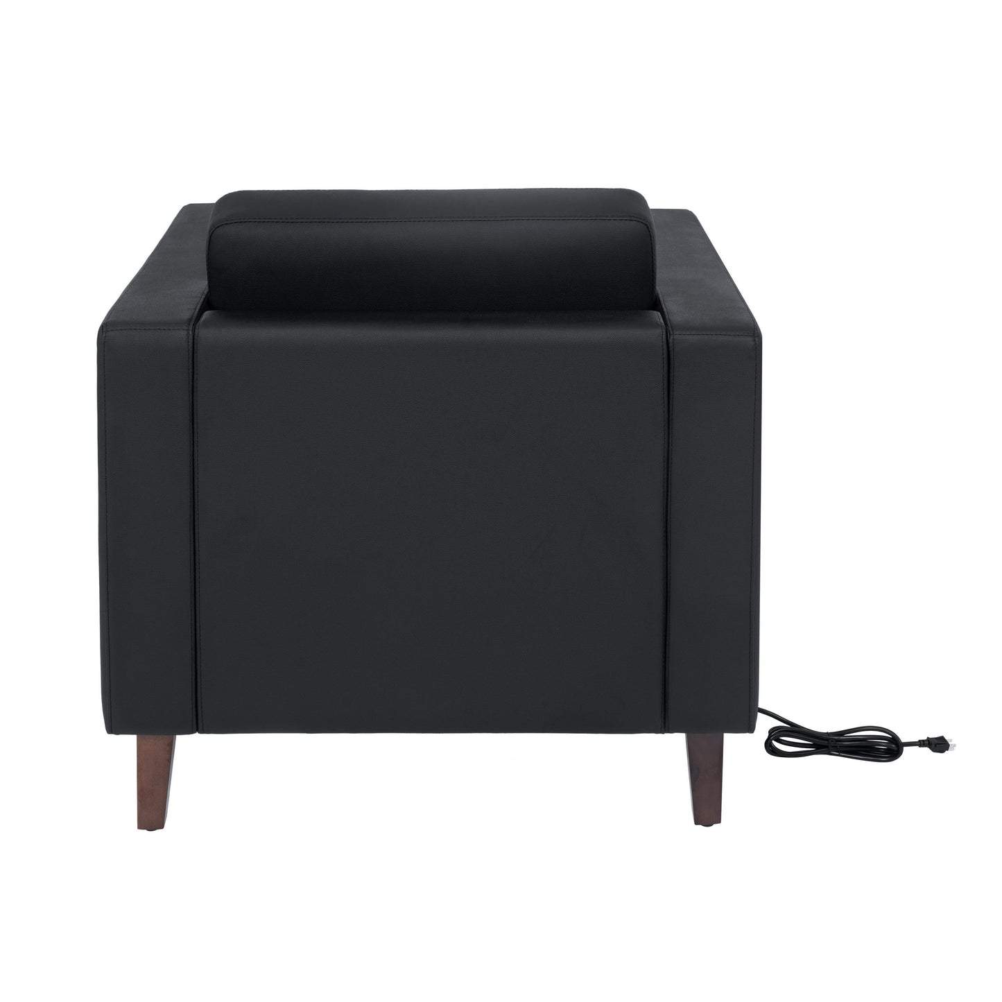 HERCULES Artemis Black LeatherSoft Reception Chair with 2 AC Outlets/1 USB/1 USB-C Ports and Solid Wood Walnut Legs with Adjustable Floor Glides Black