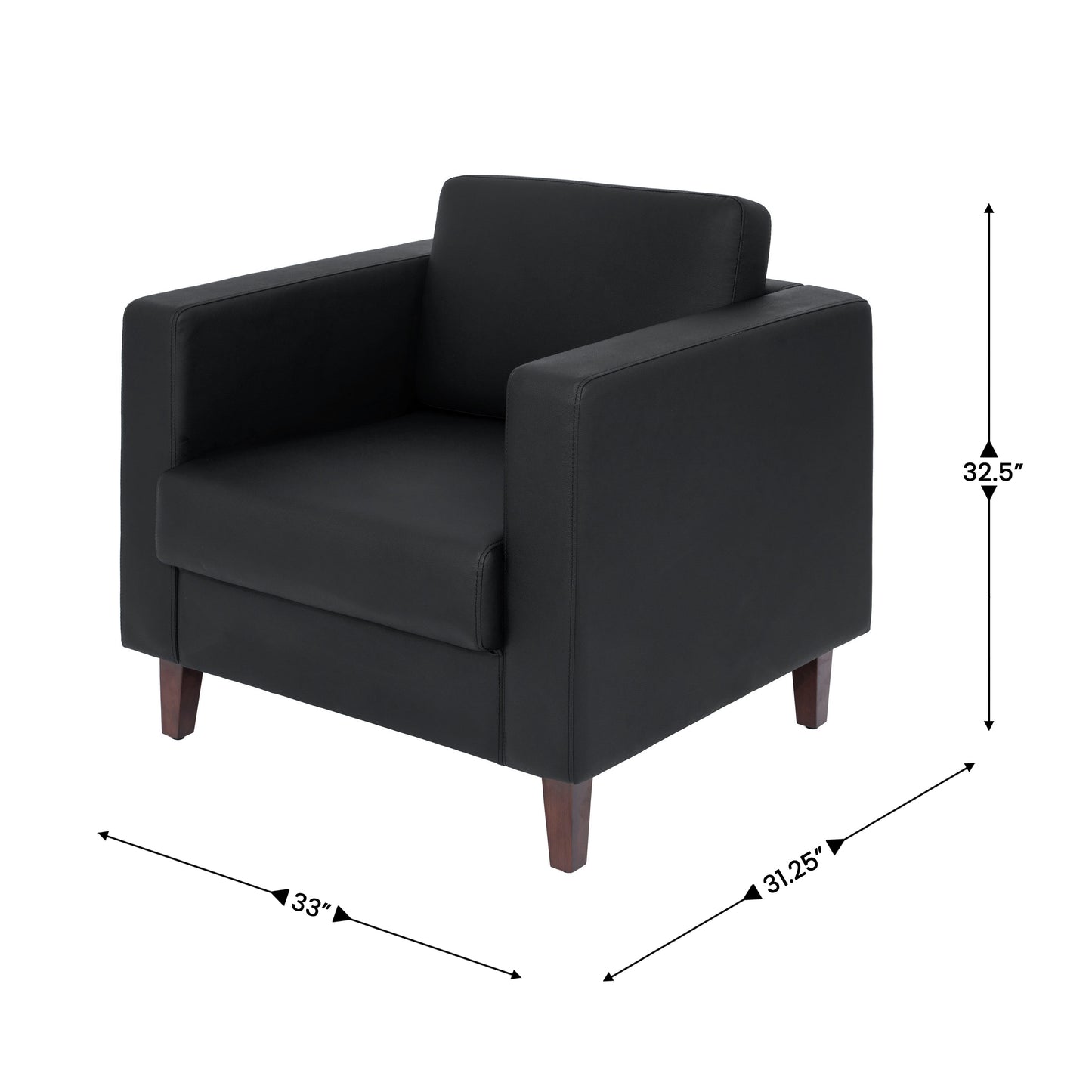 HERCULES Artemis Black LeatherSoft Reception Chair with 2 AC Outlets/1 USB/1 USB-C Ports and Solid Wood Walnut Legs with Adjustable Floor Glides Black