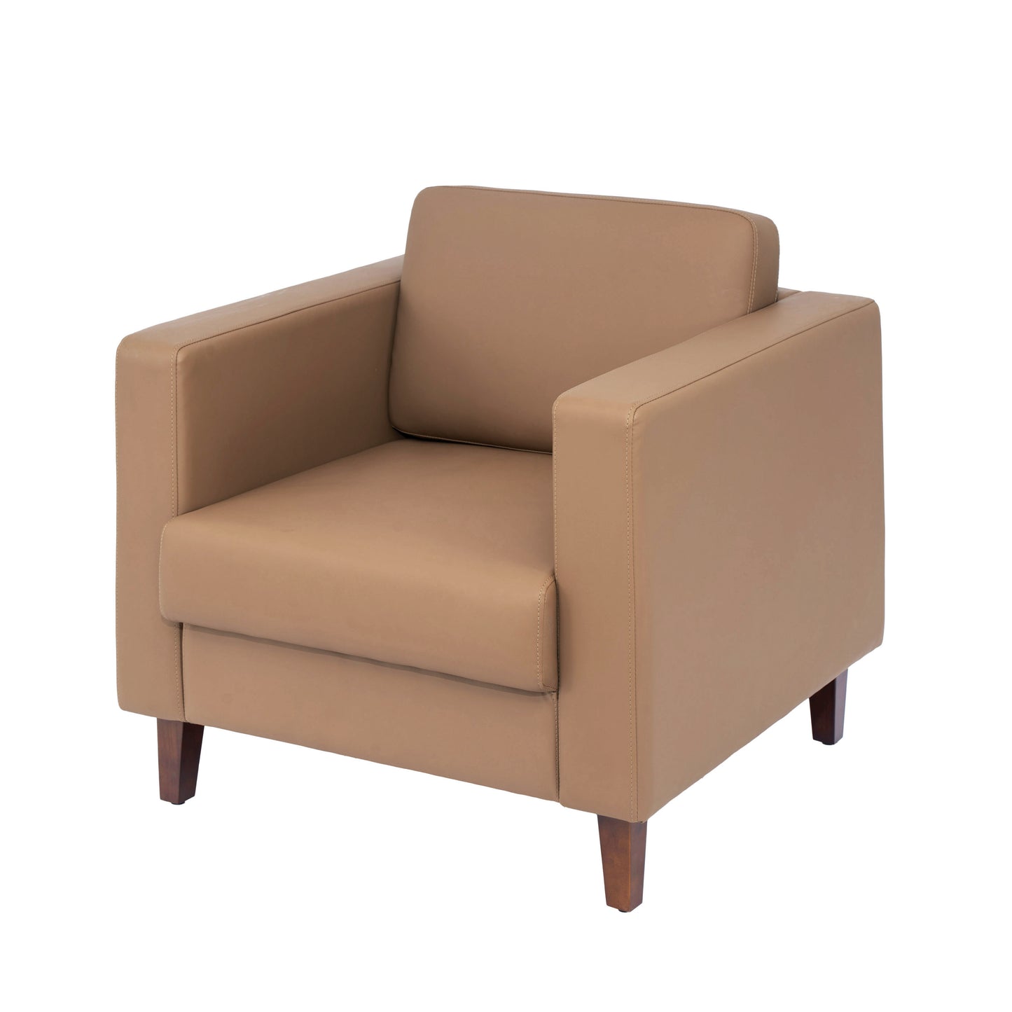 HERCULES Artemis Cognac LeatherSoft Reception Chair with 2 AC Outlets/USB/USB-C Ports and Solid Wood Walnut Legs with Adjustable Floor Glides Cognac