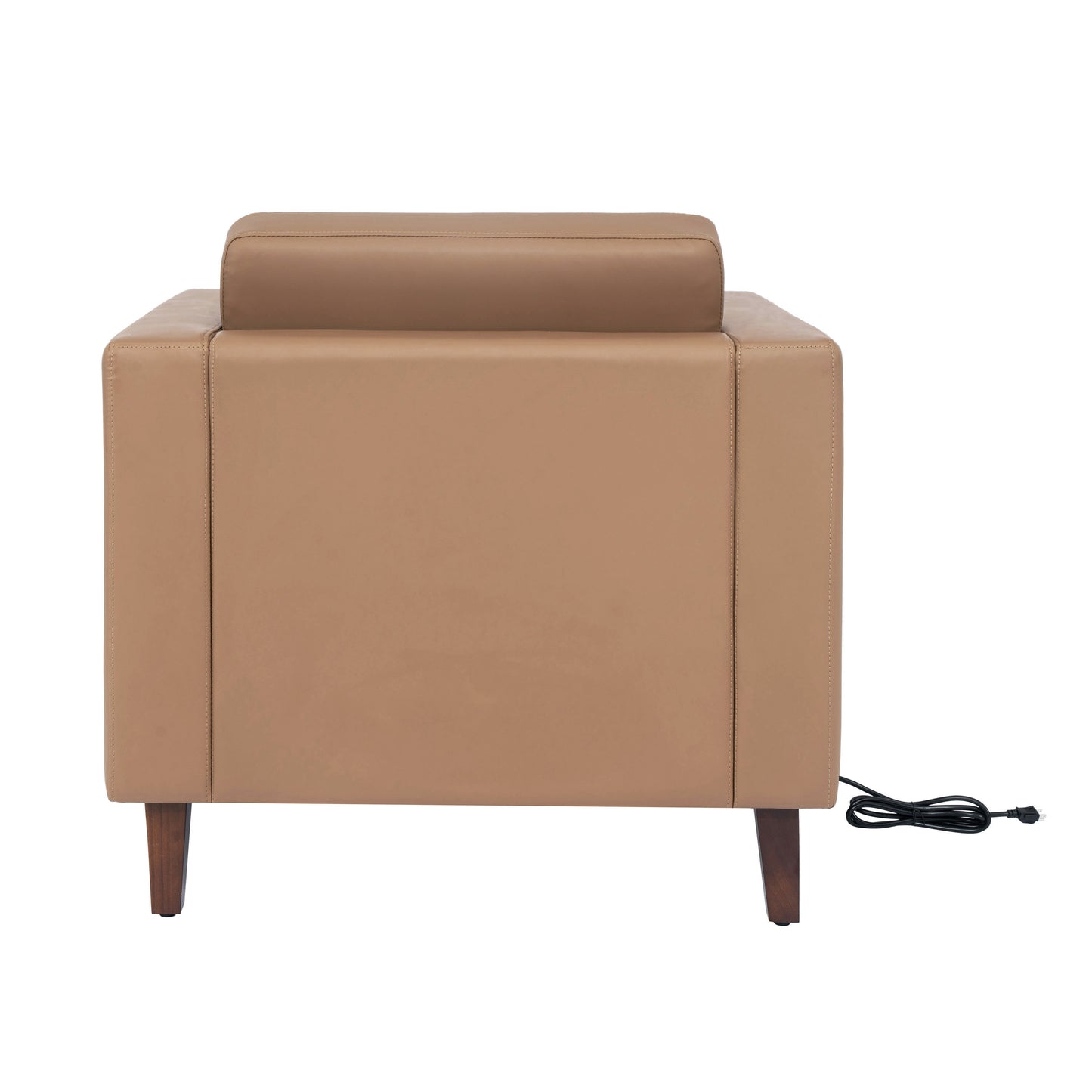 HERCULES Artemis Cognac LeatherSoft Reception Chair with 2 AC Outlets/USB/USB-C Ports and Solid Wood Walnut Legs with Adjustable Floor Glides Cognac