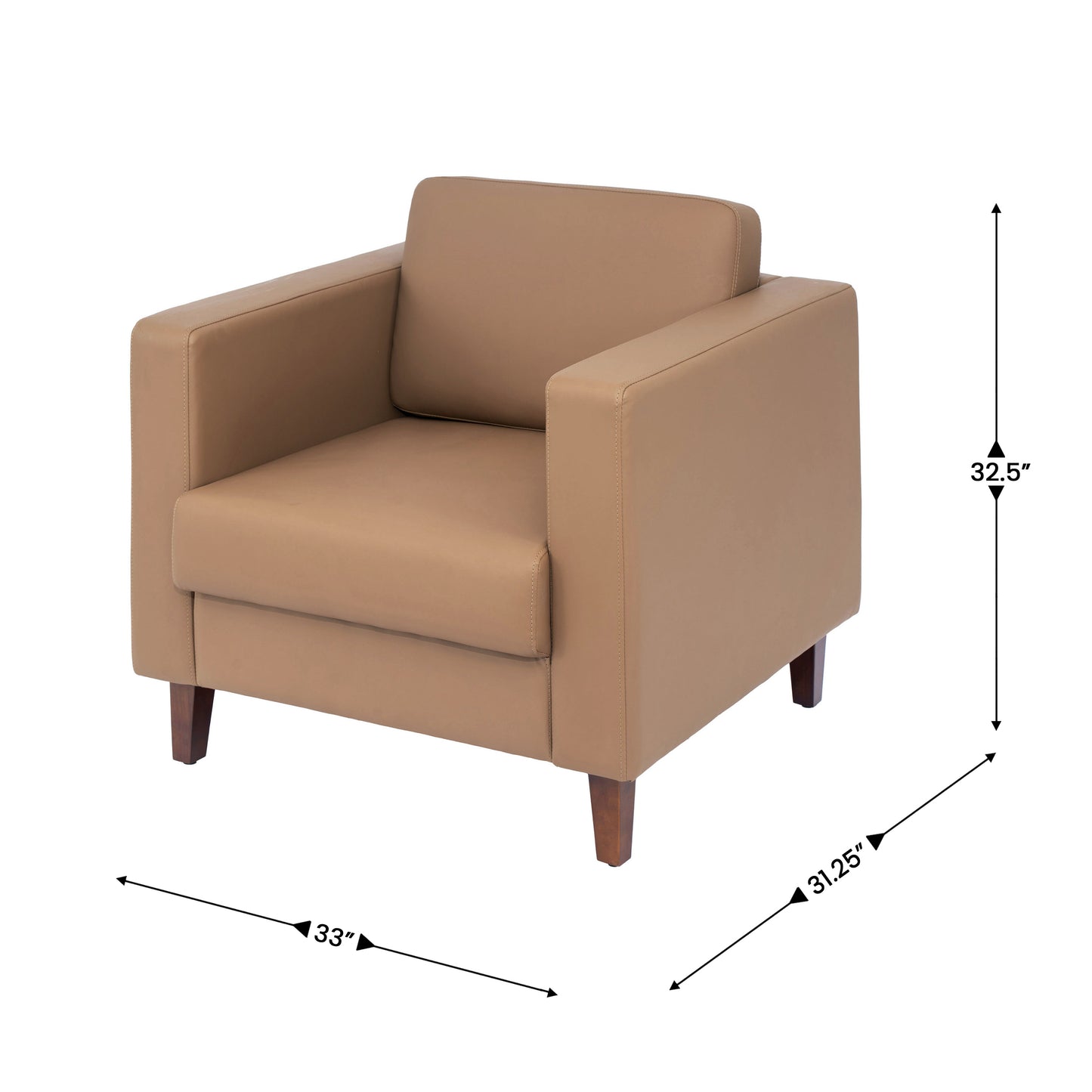 HERCULES Artemis Cognac LeatherSoft Reception Chair with 2 AC Outlets/USB/USB-C Ports and Solid Wood Walnut Legs with Adjustable Floor Glides Cognac