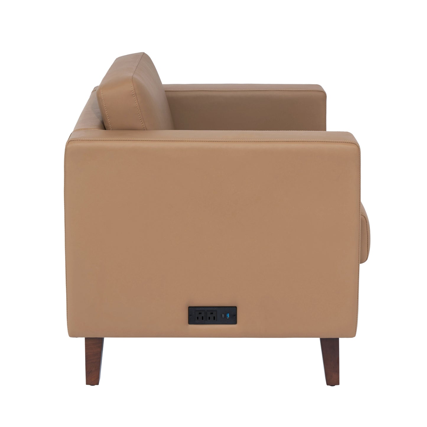 HERCULES Artemis Cognac LeatherSoft Reception Chair with 2 AC Outlets/USB/USB-C Ports and Solid Wood Walnut Legs with Adjustable Floor Glides Cognac