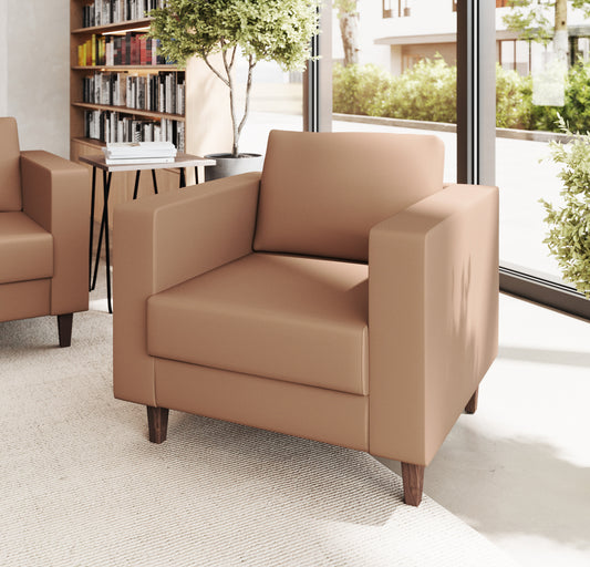 HERCULES Artemis Cognac LeatherSoft Reception Chair with 2 AC Outlets/USB/USB-C Ports and Solid Wood Walnut Legs with Adjustable Floor Glides Cognac