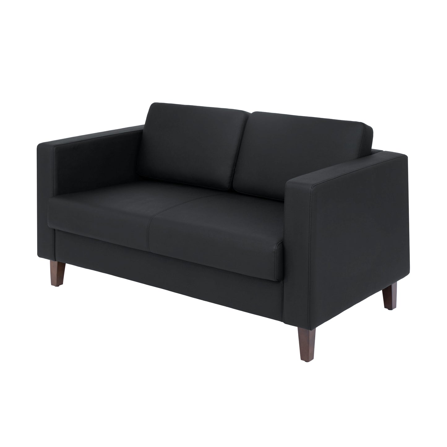 HERCULES Artemis Black LeatherSoft Reception Loveseat with 2 AC Outlets/1 USB/1 USB-C Ports and Solid Wood Walnut Legs with Adjustable Floor Glides Black