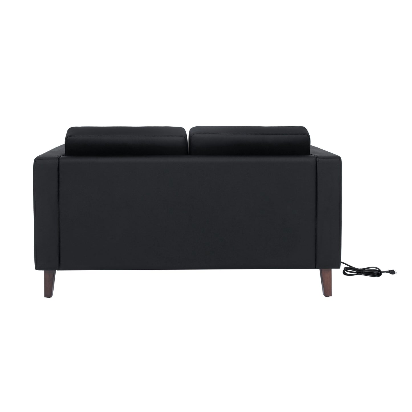 HERCULES Artemis Black LeatherSoft Reception Loveseat with 2 AC Outlets/1 USB/1 USB-C Ports and Solid Wood Walnut Legs with Adjustable Floor Glides Black