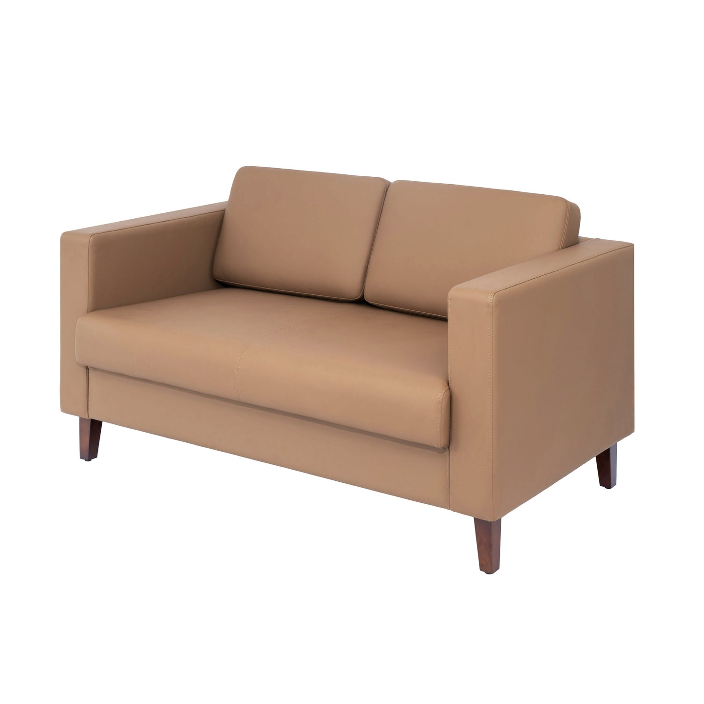 HERCULES Artemis Cognac LeatherSoft Reception Loveseat with 2 AC Outlets/1 USB/1 USB-C Ports and Solid Wood Walnut Legs with Adjustable Floor Glides Cognac