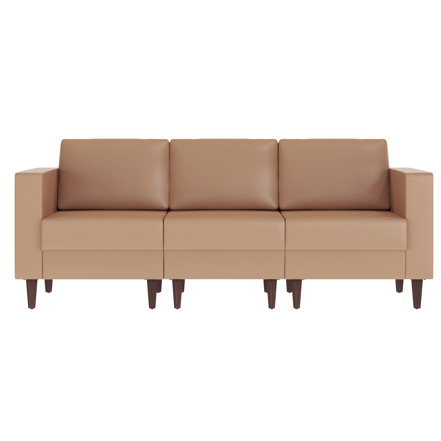 HERCULES Artemis Cognac LeatherSoft Reception Sofa with 4 AC Outlets/2 USB/2 USB-C Ports and Solid Wood Walnut Legs with Adjustable Floor Glides Cognac ZB-8921-3S-COGNAC-GG
