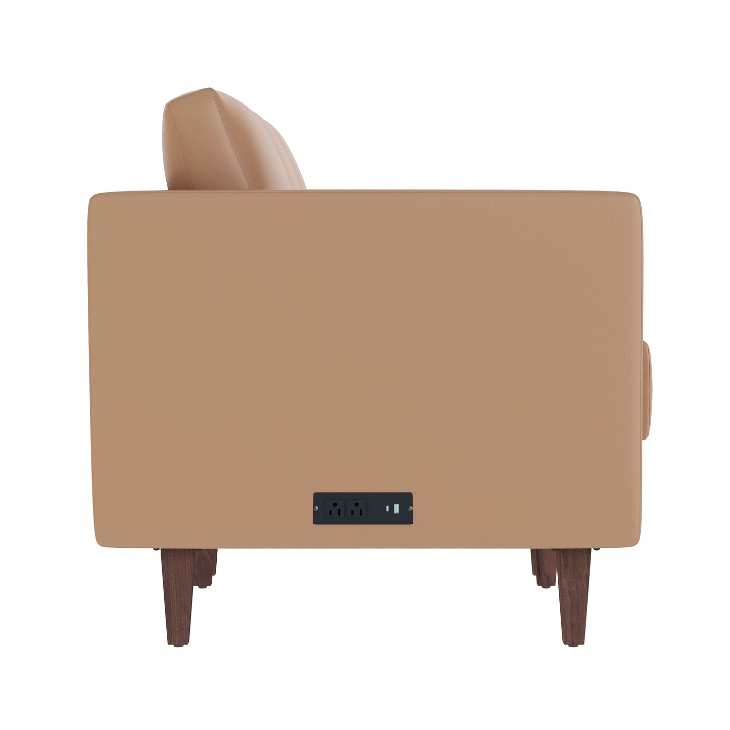 HERCULES Artemis Cognac LeatherSoft Reception Sofa with 4 AC Outlets/2 USB/2 USB-C Ports and Solid Wood Walnut Legs with Adjustable Floor Glides Cognac ZB-8921-3S-COGNAC-GG