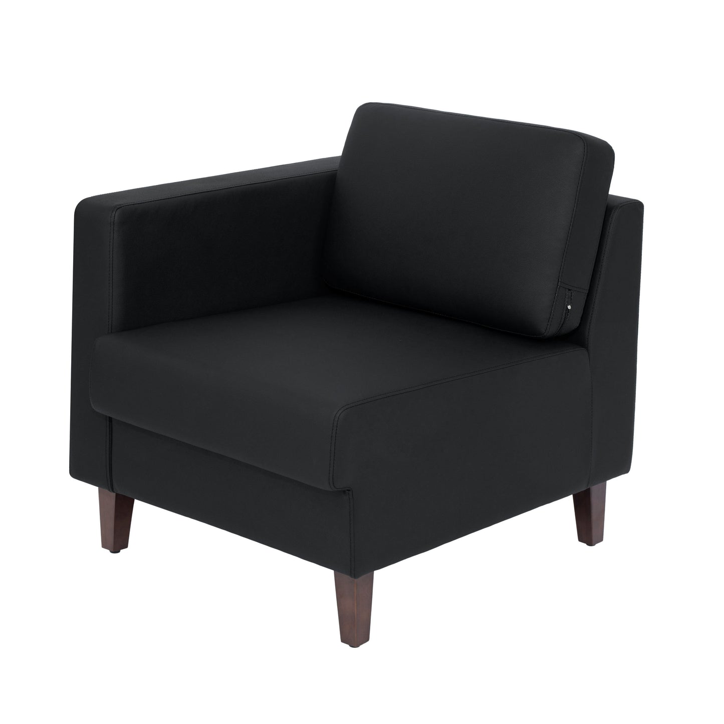 HERCULES Artemis Black LeatherSoft Left Arm Reception Chair, 2 AC Outlets/1 USB/1 USB-C Ports and Wooden Walnut Legs with Adjustable Floor Glides Black