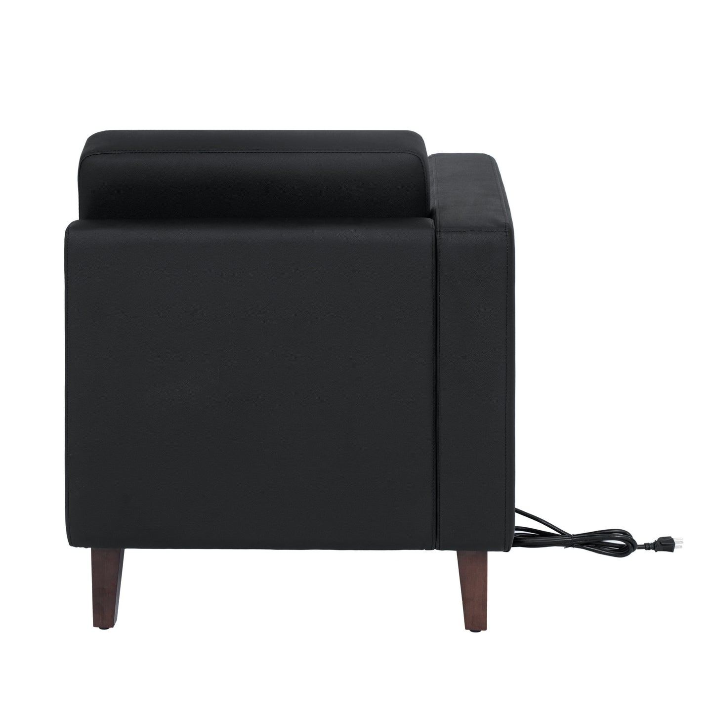 HERCULES Artemis Black LeatherSoft Left Arm Reception Chair, 2 AC Outlets/1 USB/1 USB-C Ports and Wooden Walnut Legs with Adjustable Floor Glides Black