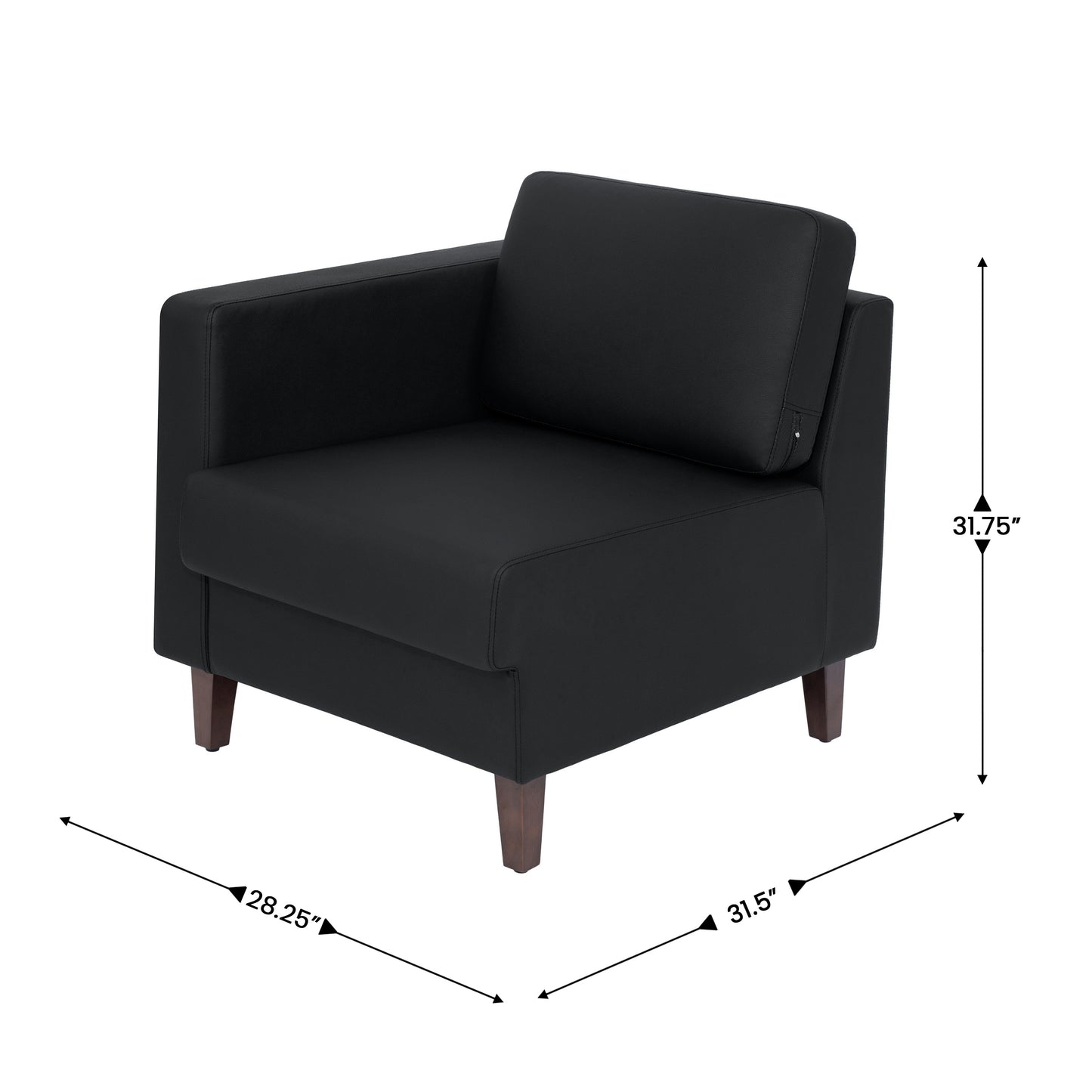HERCULES Artemis Black LeatherSoft Left Arm Reception Chair, 2 AC Outlets/1 USB/1 USB-C Ports and Wooden Walnut Legs with Adjustable Floor Glides Black