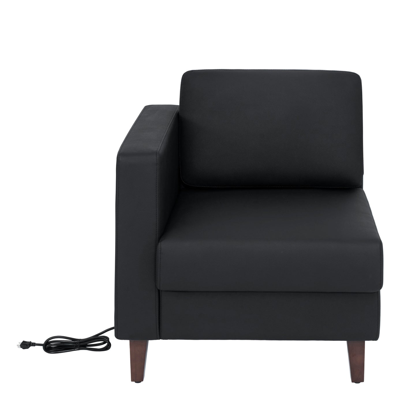HERCULES Artemis Black LeatherSoft Left Arm Reception Chair, 2 AC Outlets/1 USB/1 USB-C Ports and Wooden Walnut Legs with Adjustable Floor Glides Black