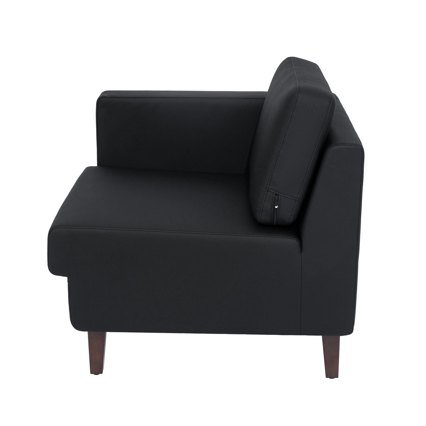 HERCULES Artemis Black LeatherSoft Left Arm Reception Chair, 2 AC Outlets/1 USB/1 USB-C Ports and Wooden Walnut Legs with Adjustable Floor Glides Black