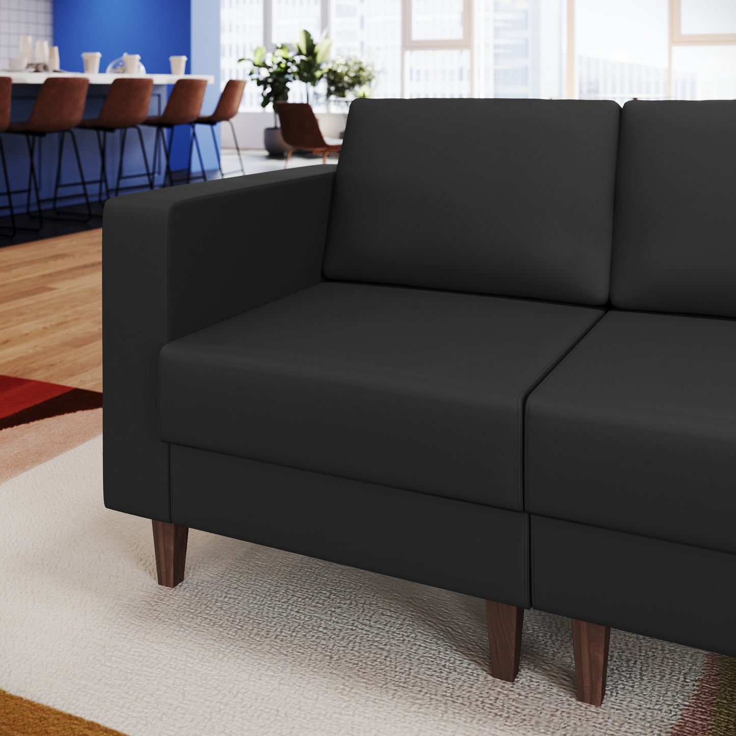 HERCULES Artemis Black LeatherSoft Left Arm Reception Chair, 2 AC Outlets/1 USB/1 USB-C Ports and Wooden Walnut Legs with Adjustable Floor Glides Black