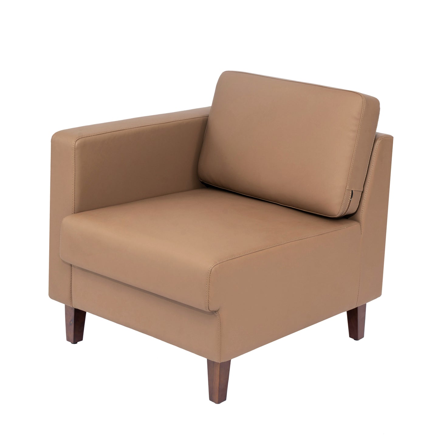 HERCULES Artemis Cognac LeatherSoft Left Arm Reception Chair, 2 AC Outlets/1 USB/1 USB-C Ports and Wooden Walnut Legs with Adjustable Floor Glides Cognac