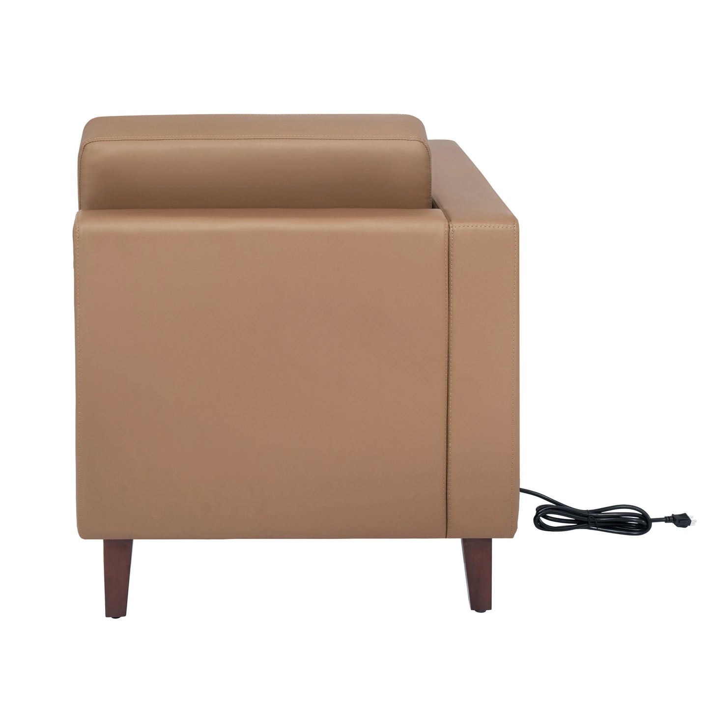 HERCULES Artemis Cognac LeatherSoft Left Arm Reception Chair, 2 AC Outlets/1 USB/1 USB-C Ports and Wooden Walnut Legs with Adjustable Floor Glides Cognac