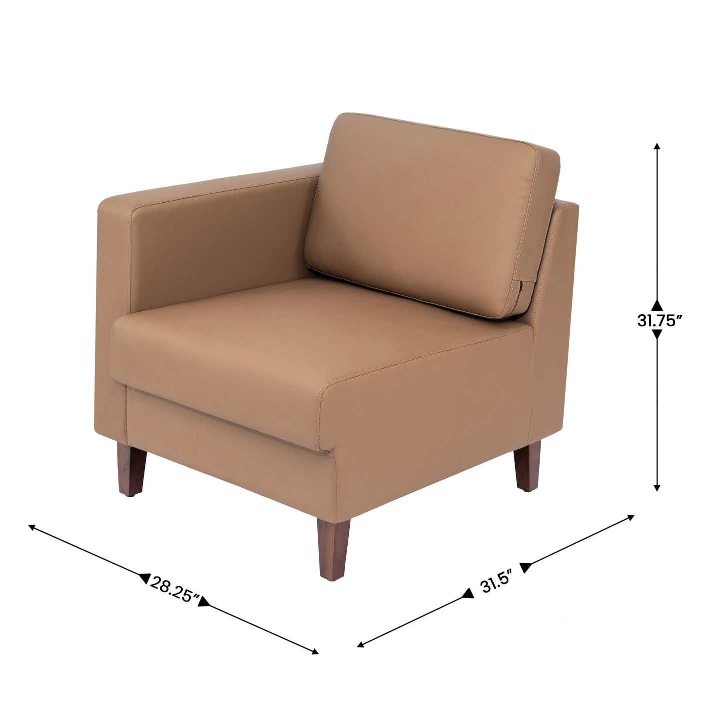 HERCULES Artemis Cognac LeatherSoft Left Arm Reception Chair, 2 AC Outlets/1 USB/1 USB-C Ports and Wooden Walnut Legs with Adjustable Floor Glides Cognac
