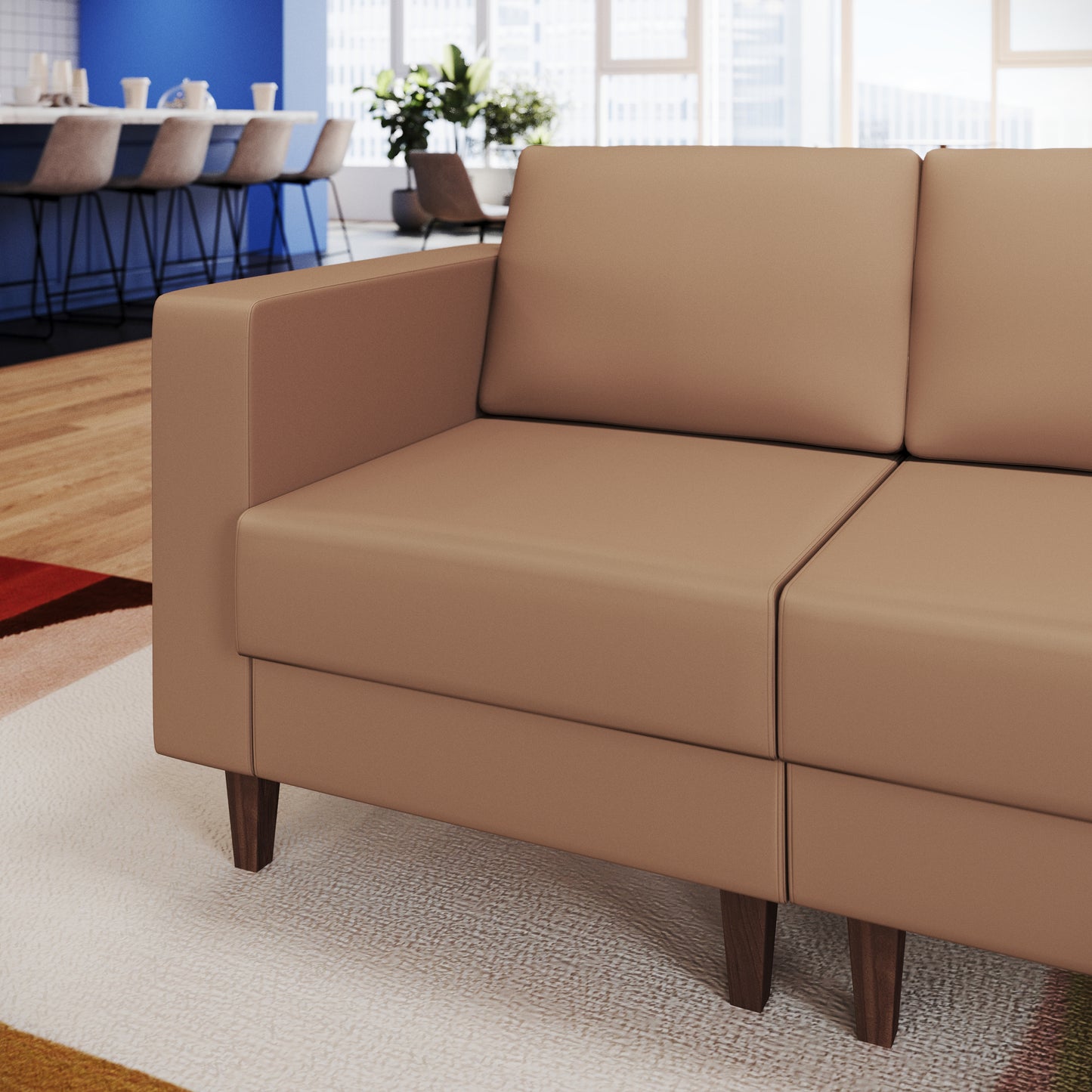 HERCULES Artemis Cognac LeatherSoft Left Arm Reception Chair, 2 AC Outlets/1 USB/1 USB-C Ports and Wooden Walnut Legs with Adjustable Floor Glides Cognac
