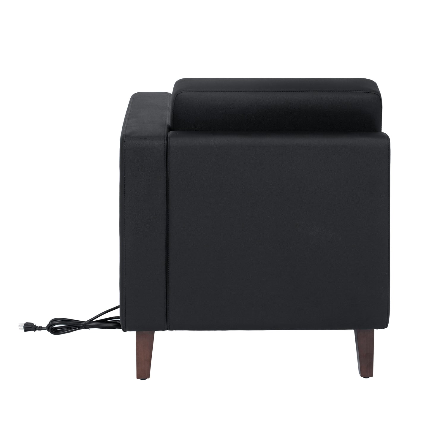 HERCULES Artemis Black LeatherSoft Right Arm Reception Chair, 2 AC Outlets/1 USB/1 USB-C Ports and Wooden Walnut Legs with Adjustable Floor Glides Black