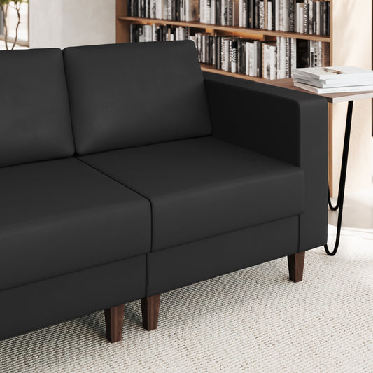 HERCULES Artemis Black LeatherSoft Right Arm Reception Chair, 2 AC Outlets/1 USB/1 USB-C Ports and Wooden Walnut Legs with Adjustable Floor Glides Black