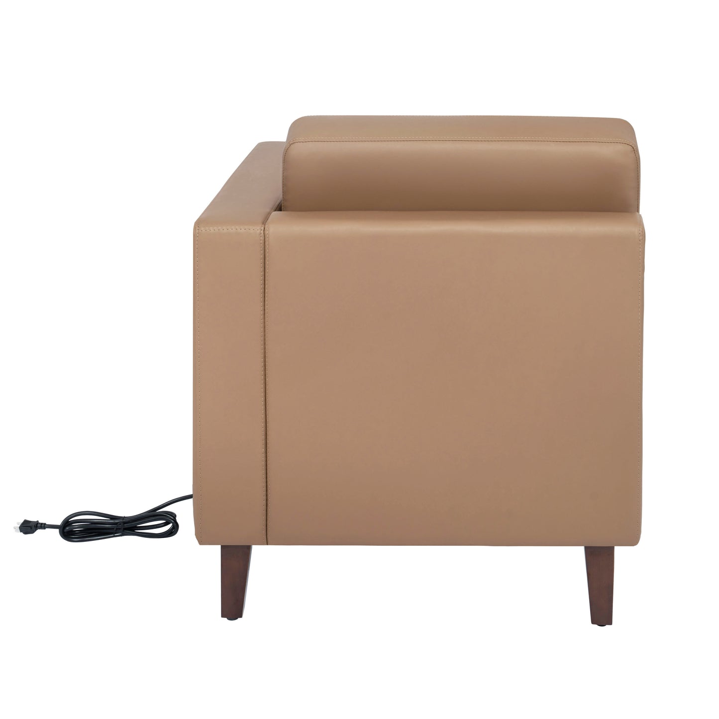 HERCULES Artemis Cognac LeatherSoft Right Arm Reception Chair, 2 AC Outlets/1 USB/1 USB-C Ports and Wooden Walnut Legs with Adjustable Floor Glides Cognac