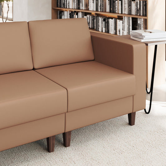HERCULES Artemis Cognac LeatherSoft Right Arm Reception Chair, 2 AC Outlets/1 USB/1 USB-C Ports and Wooden Walnut Legs with Adjustable Floor Glides Cognac