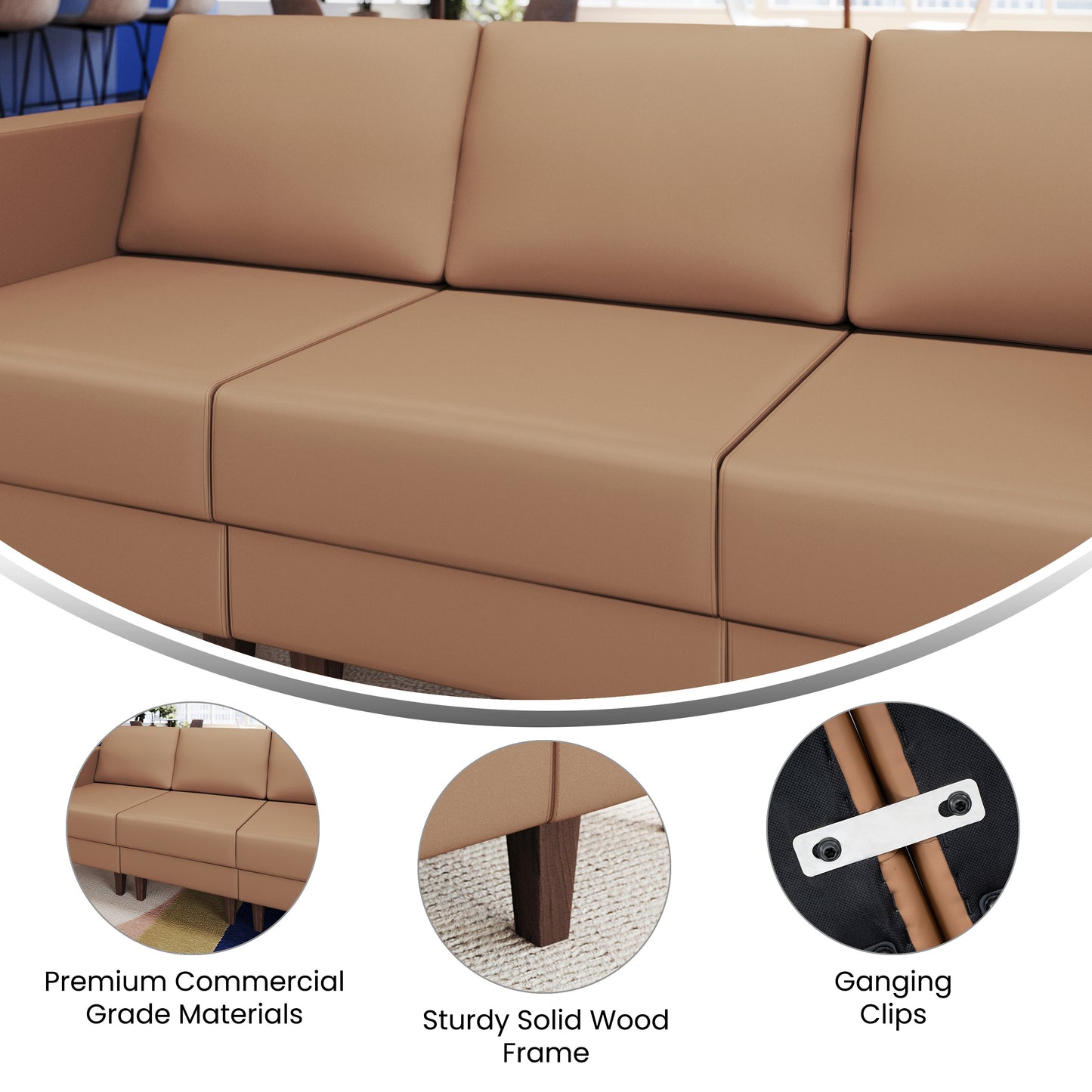 HERCULES Artemis Cognac LeatherSoft Middle Reception Chair with Wooden Walnut Legs with Adjustable Floor Glides Cognac