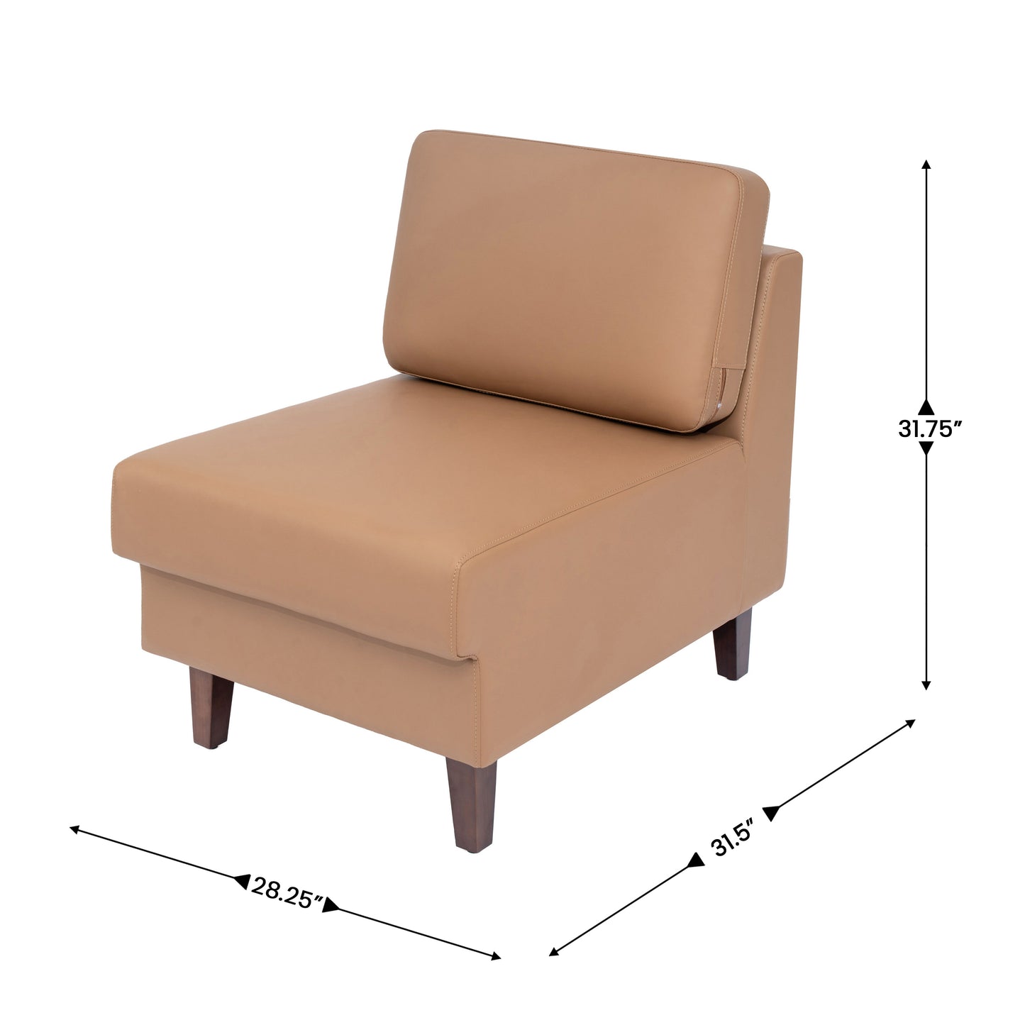 HERCULES Artemis Cognac LeatherSoft Middle Reception Chair with Wooden Walnut Legs with Adjustable Floor Glides Cognac