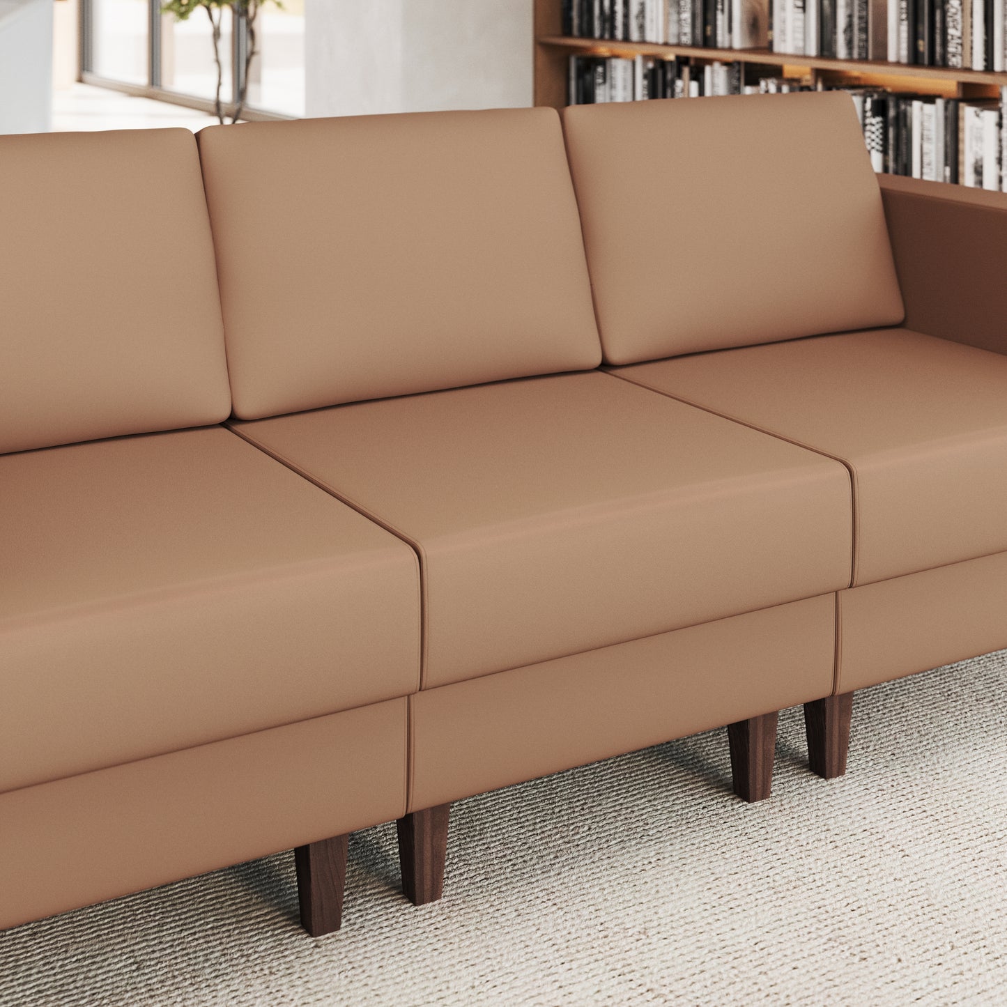 HERCULES Artemis Cognac LeatherSoft Middle Reception Chair with Wooden Walnut Legs with Adjustable Floor Glides Cognac