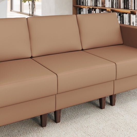 HERCULES Artemis Cognac LeatherSoft Middle Reception Chair with Wooden Walnut Legs with Adjustable Floor Glides Cognac