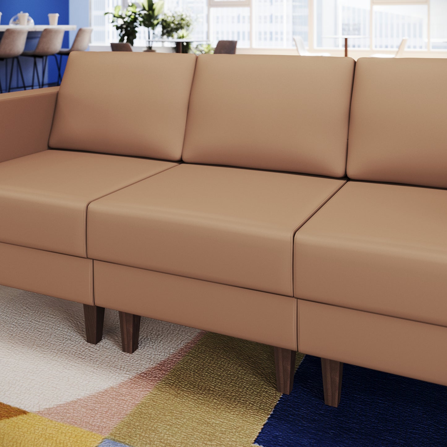 HERCULES Artemis Cognac LeatherSoft Middle Reception Chair with Wooden Walnut Legs with Adjustable Floor Glides Cognac