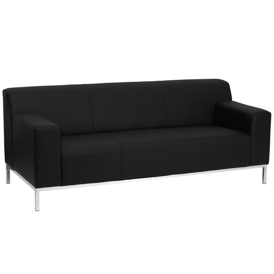 HERCULES Definity Series Contemporary Black LeatherSoft Sofa with Stainless Steel Frame Black ZB-DEFINITY-8009-SOFA-BK-GG