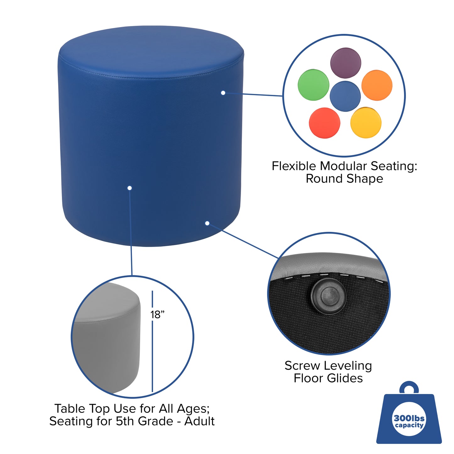 Nicholas Soft Seating Flexible Circle for Classrooms and Common Spaces - 18" Seat Height (Blue) Blue ZB-FT-045R-18-BLUE-GG