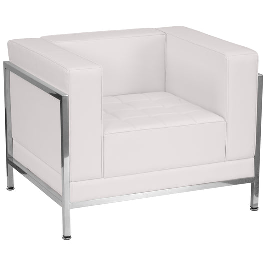 HERCULES Imagination Series Contemporary Melrose White LeatherSoft Chair with Encasing Frame Melrose White